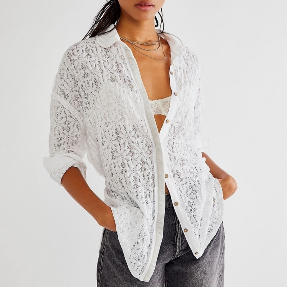 Free People Ivory Lace Blouse